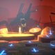 Ann stands among the ruins of a red environment with mecha corpses and crucifixes littering its floor.